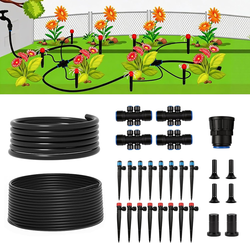 100FT Drip Irrigation System Kit for Garden Raised Beds Greenhouse