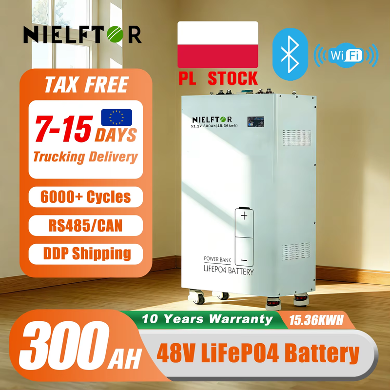EU Stock 48V 300Ah LiFePO4 Battery Smart BMS 51.2V 100Ah 200Ah 300Ah 600Ah 900Ah