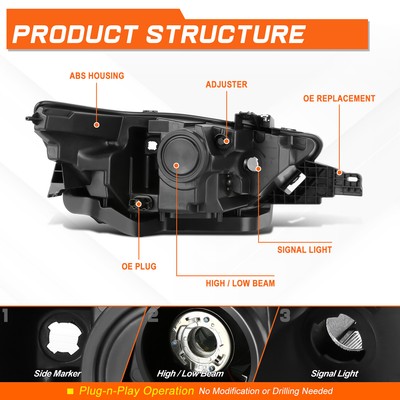 For 13-19 Ford Taurus OE Style Black Housing Amber Corner Projector Headlights
