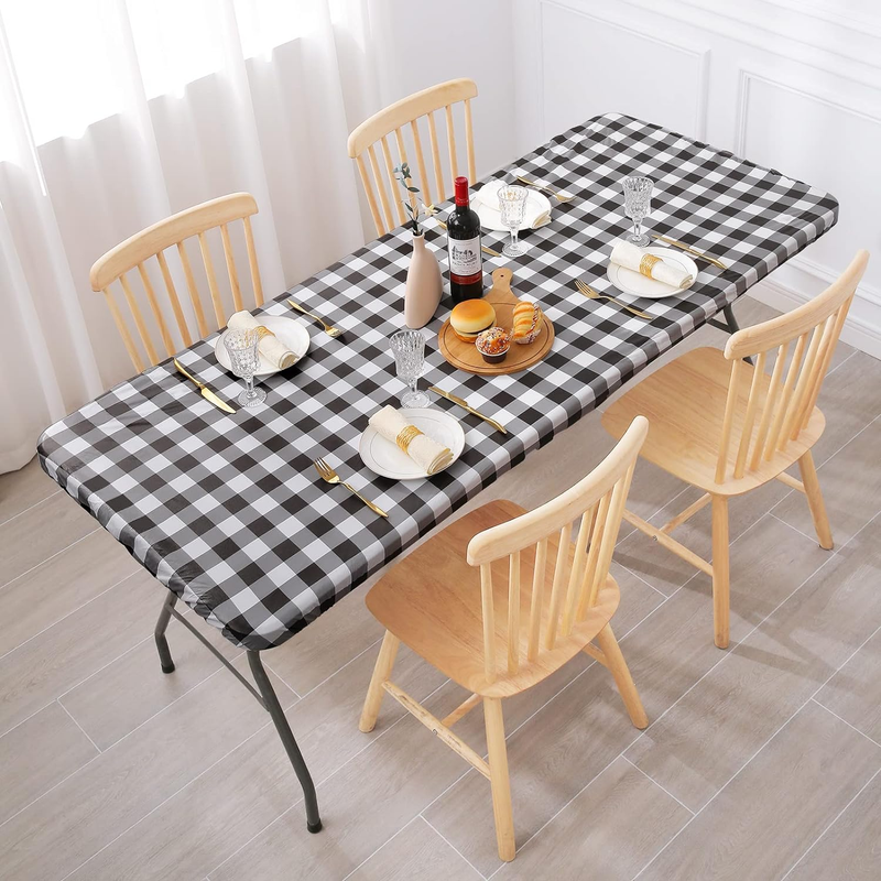 Smiry Rectangle Picnic Table Cloth, Elastic Waterproof Fitted Vinyl Tablecloth
