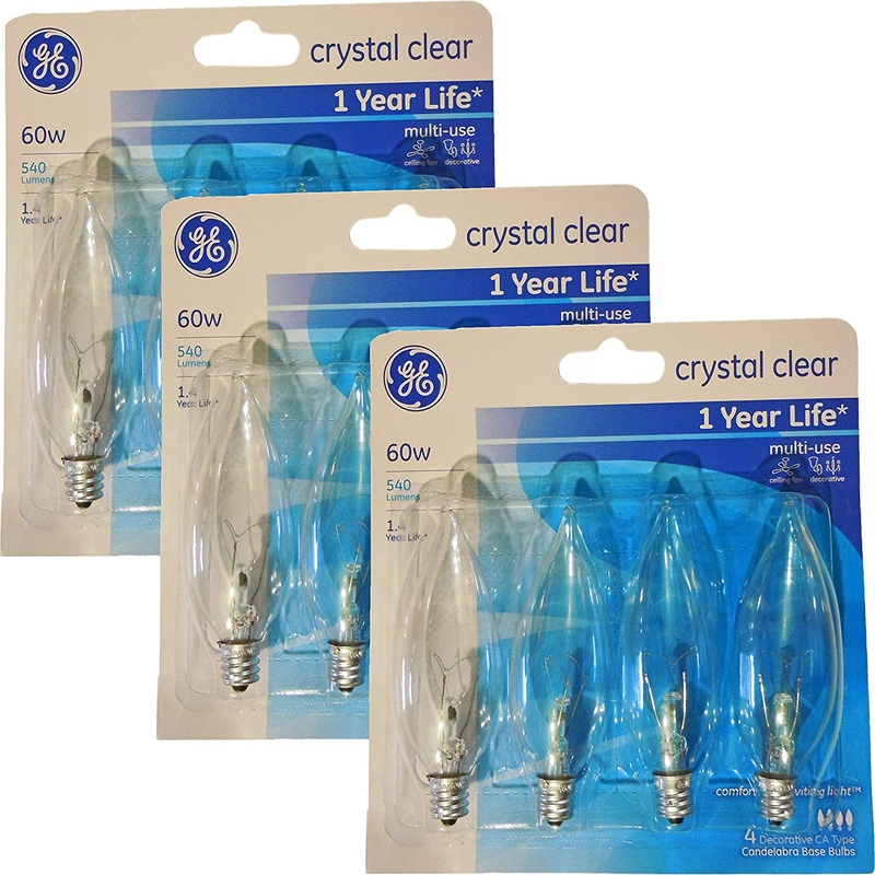 GE 60 Watt Crystal Clear Decorative Bent Tip Light Bulbs, Ca