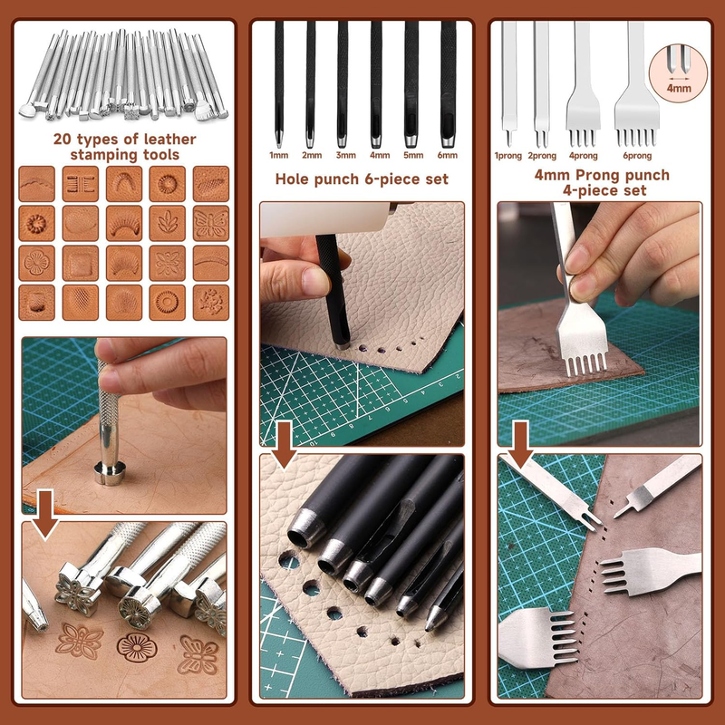 Leather Working Kit, Leather Craft Tools with Custom Storage Bag Leatherworking