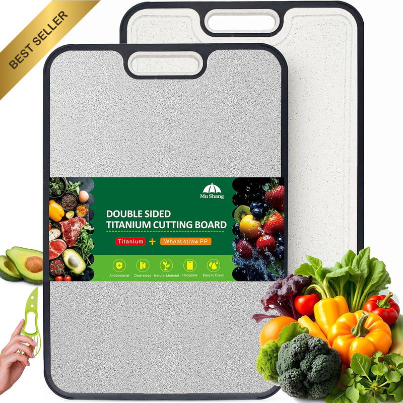 Titanium Cutting Board for Kitchen - Non Toxic 2-In-1 Chopping Board with Avocad