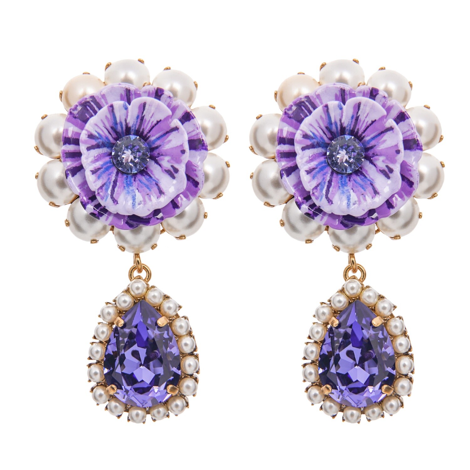 Серьги-клипсы с кристаллами и жемчугом Dolce & Gabbana, Фиолетовое Белое Золото