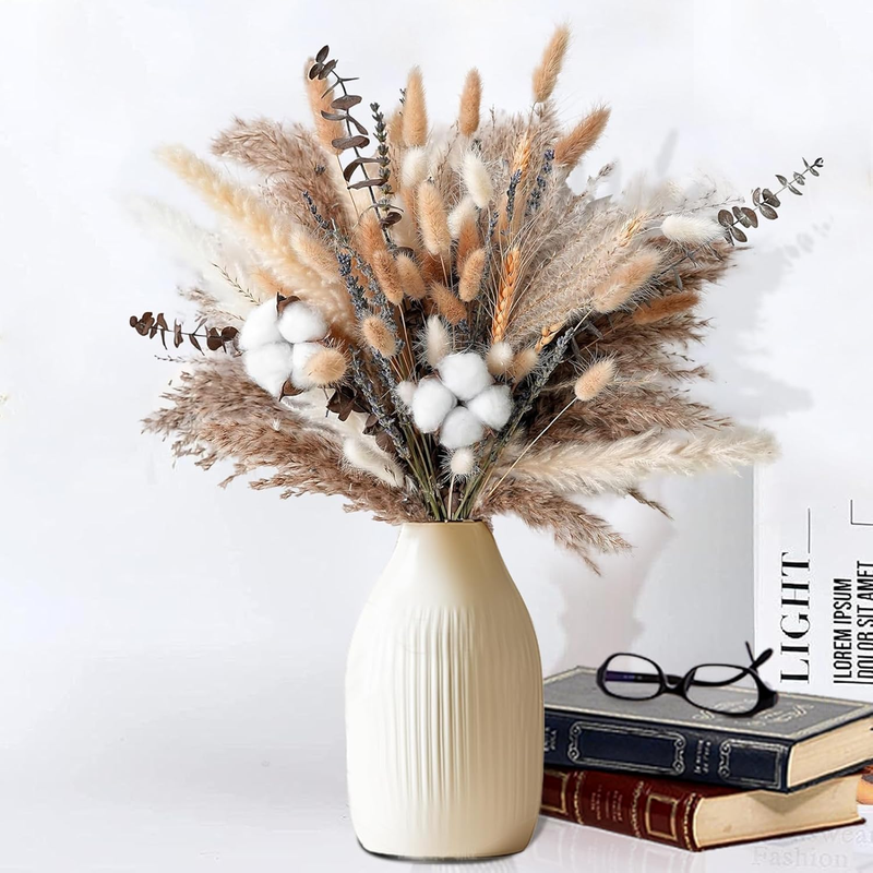 80 Pcs Natural Dried Flowers Pampas Grass Decor, Reed Vase Home Decor, Boho Deco