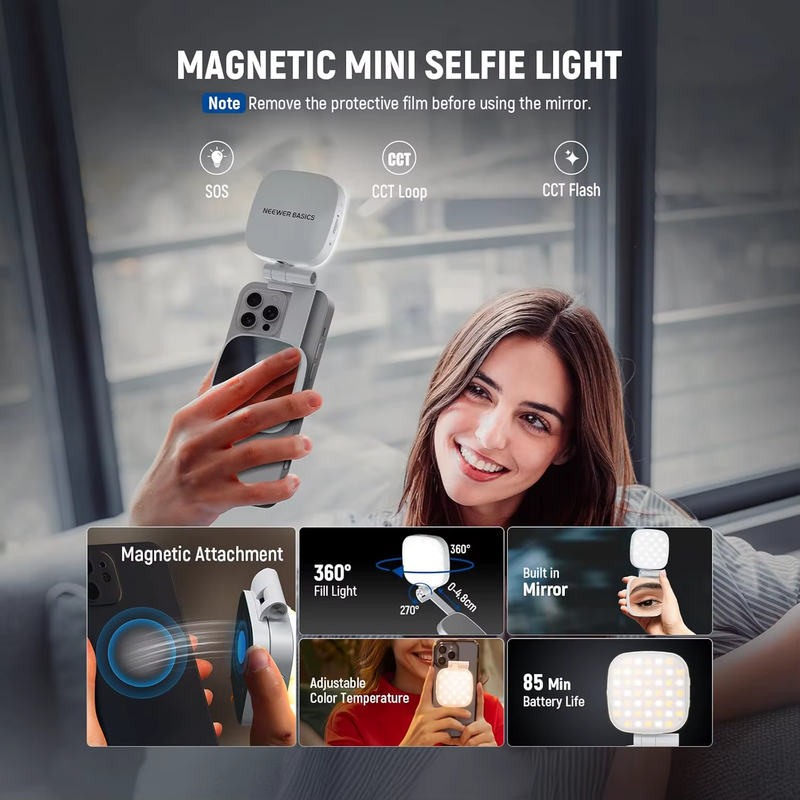 2W CRI95+ Bi Color Swivel Small LED Phone Fill Lighting Basics Magnetic Selfie L