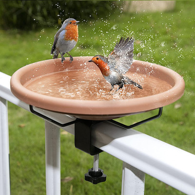 Bird Bath Deck Mounted Bowl 12 Inches, Balcony Railing Birdbaths Unheated, Bird 