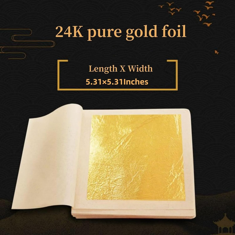 100 Sheets Gold Flakes with A Pair of Tweezers, Premium 24K Large Gold Leaf 5.31