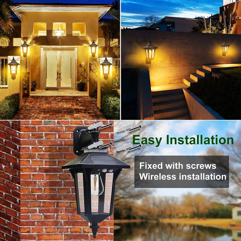 2 Pack Solar Wall Lights Outdoor with 3 Modes, Motion Sensor Solar Panel Coach L