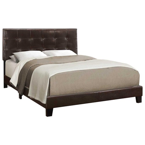 Каркас кровати Queen-Size из темно-коричневого массива дерева, обитый льняным ворсом, с головкой для гвоздя
