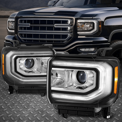 [LED DRL] Для 16-19 фар GMC Sierra 1500/Limited с проектором HID Черный/янтарный