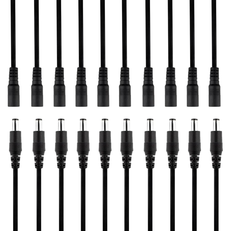 10 Pairs 12V 5A DC Power Pigtail Barrel Plug 2.1Mm X 5.5Mm Male Female Connector