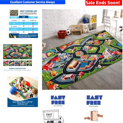 Durable 31''x59'' Anti-Slip Kids Car Rug - Fun Playmat for Young Imaginations