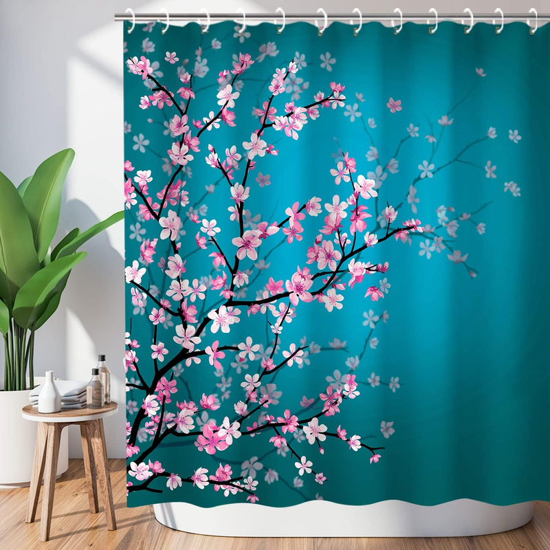 LIVILAN Cherry Blossom Shower Curtain Japanese Shower Curtain Floral Sakura Plum