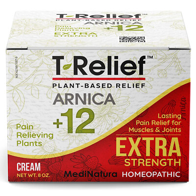 MediNatura T-Relief Extra Strength Pain Relief Homeopathic Cream Arnica, 8 Oz