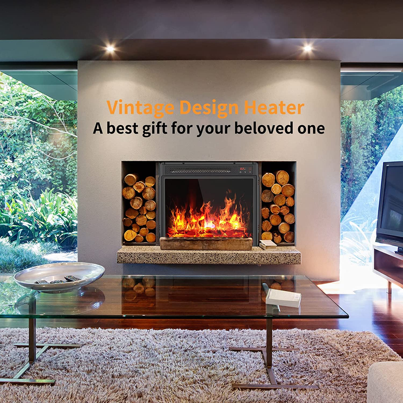 18-Inch Electric Fireplace Heater with LED Realistic Flame Effect, Fireplace Ins