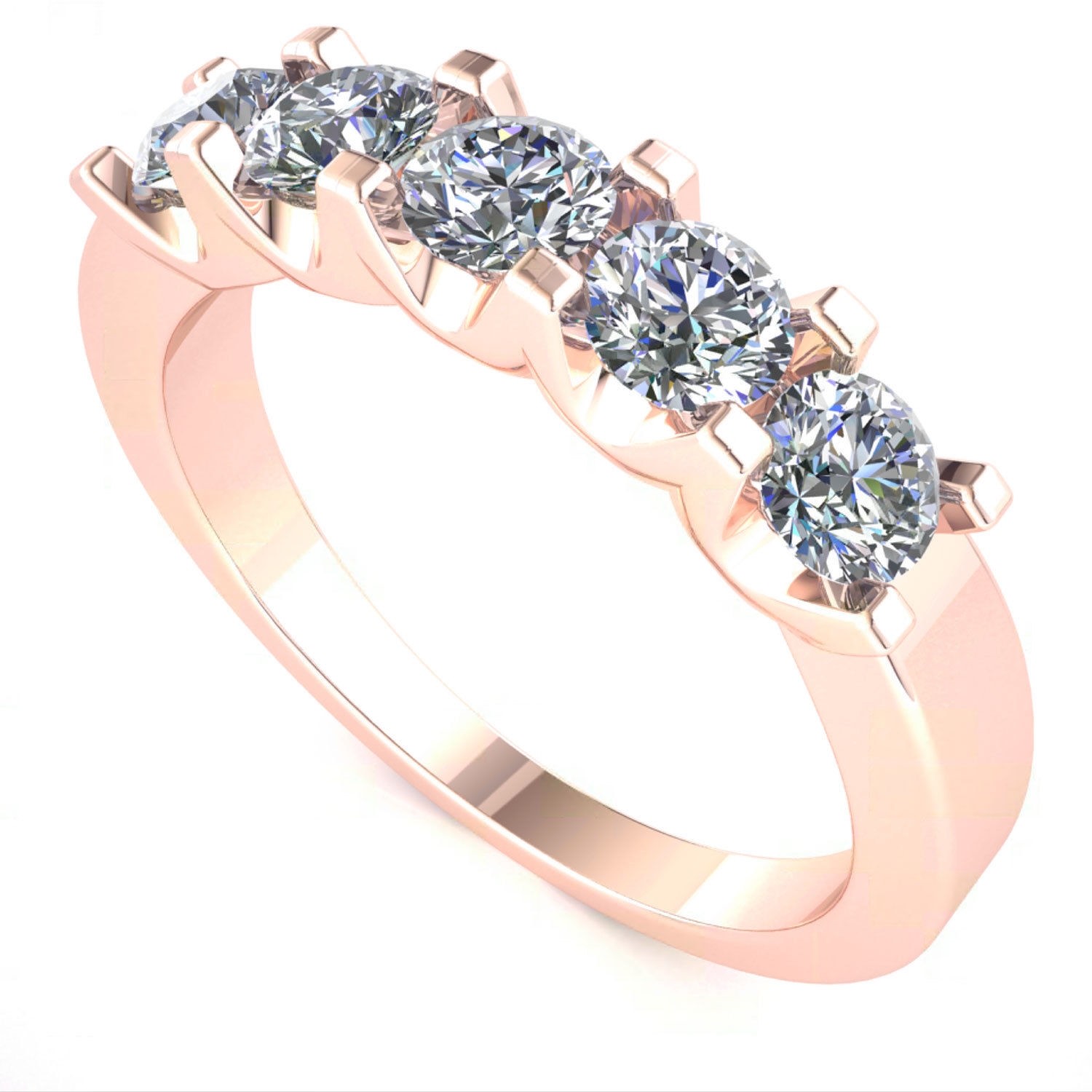 Pre-owned Jewelwesell 1ct Round Brilliant Cut Diamond 5stone Wedding Band Ring 14k Rose Gold I Si2