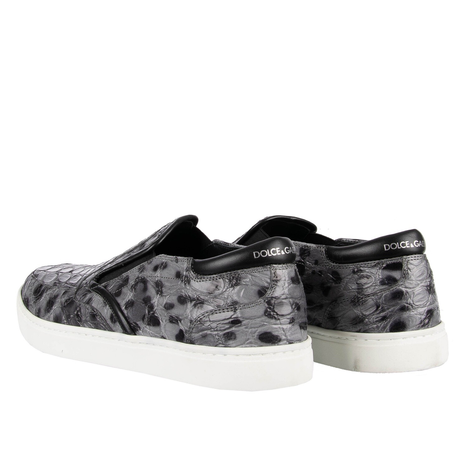 Pre-owned Dolce & Gabbana Caiman Leather Slip-on Sneaker Shoes London Leopard Gray Black