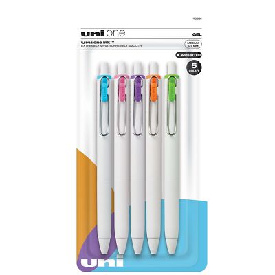 uni-ball uni one Retractable Gel Pens Medium Point 0.7mm Assorted Ink 5/Pack