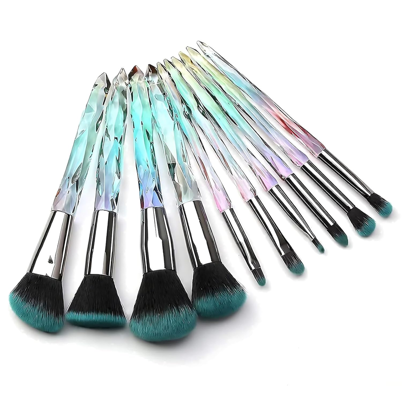 10 Pcs Crystal Handle Makeup Brush Set Synthetic Kabuki Foundation Gift Women