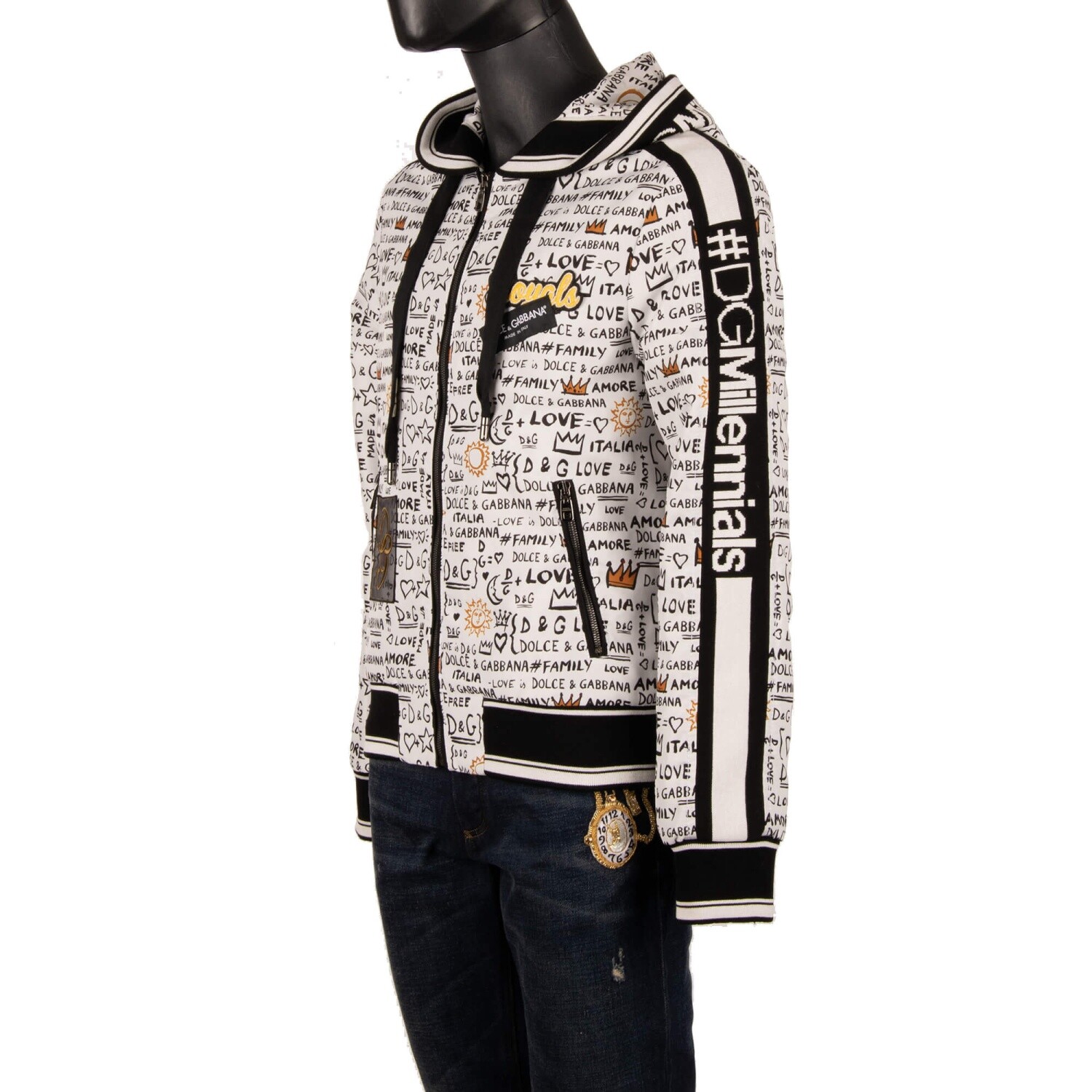 Pre-owned Dolce & Gabbana Millenials Graffiti Bomber Jacket Dg Logo Black White 09221