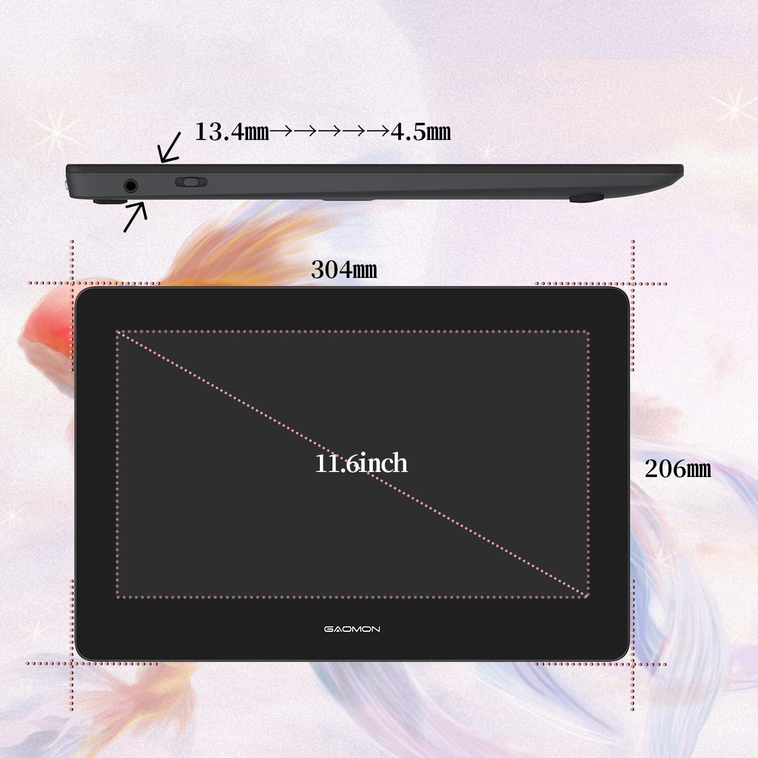 GAOMON PD1220 Drawing Tablet Full-laminated Battery-free Pen Screen Display 11.6