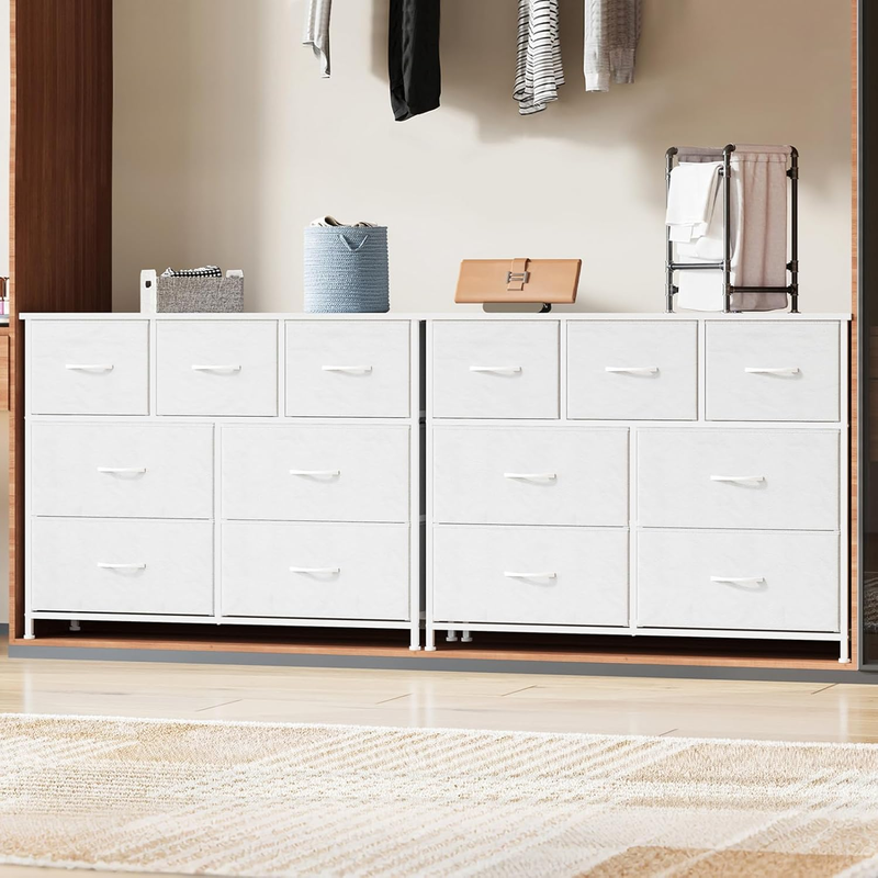 Dresser for Bedroom with 7 Drawers,Wide Chest of Drawers with Wooden Top,White