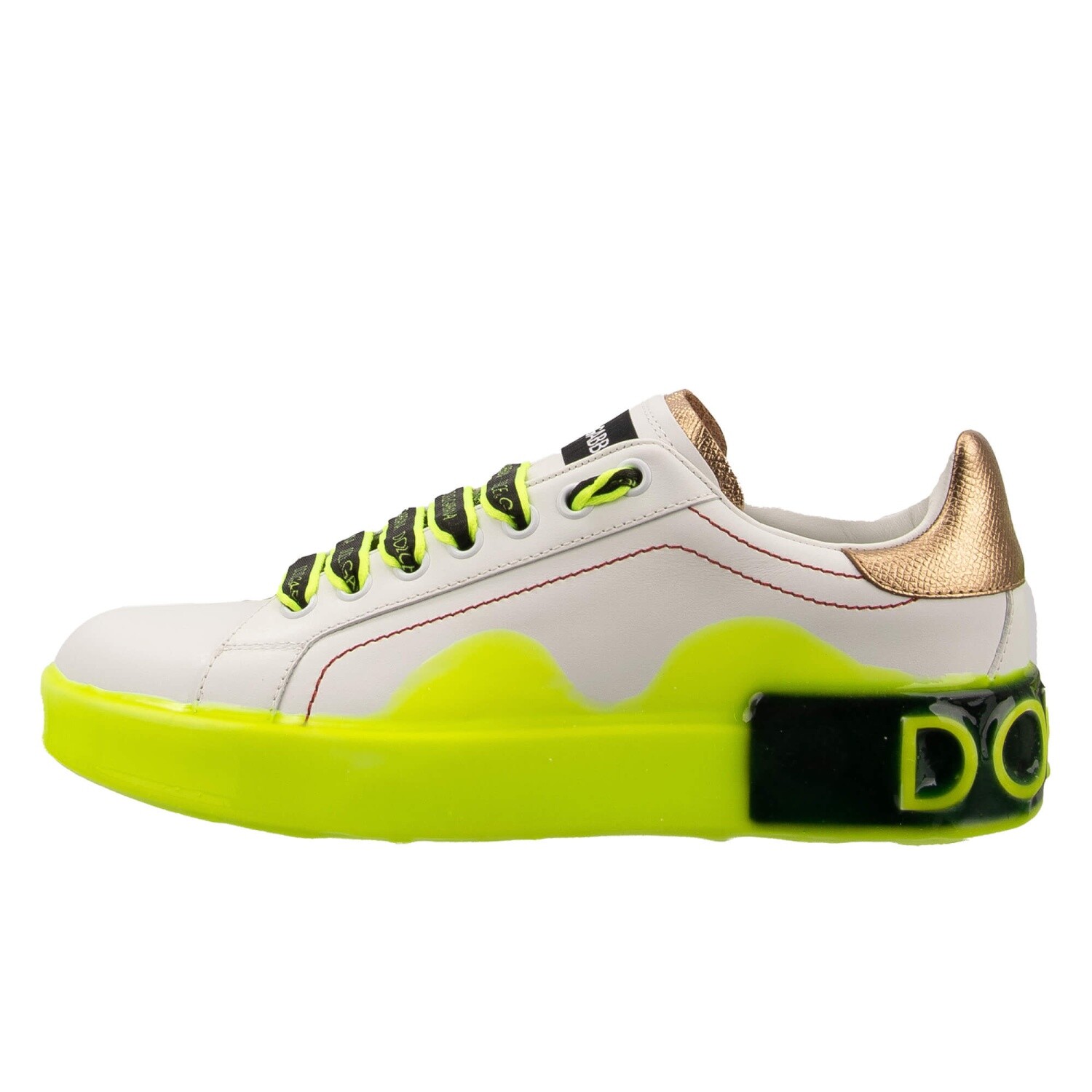 Pre-owned Dolce & Gabbana Dg Logo Sneaker Shoes Portofino White Neon Yellow Gold 13383