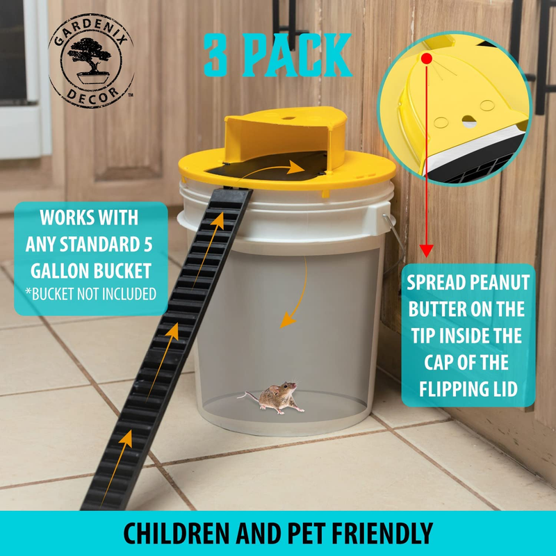 5 Gallon Bucket Lid Mouse Rat Trap - Automatic Reset Flip and Slide Humane Traps