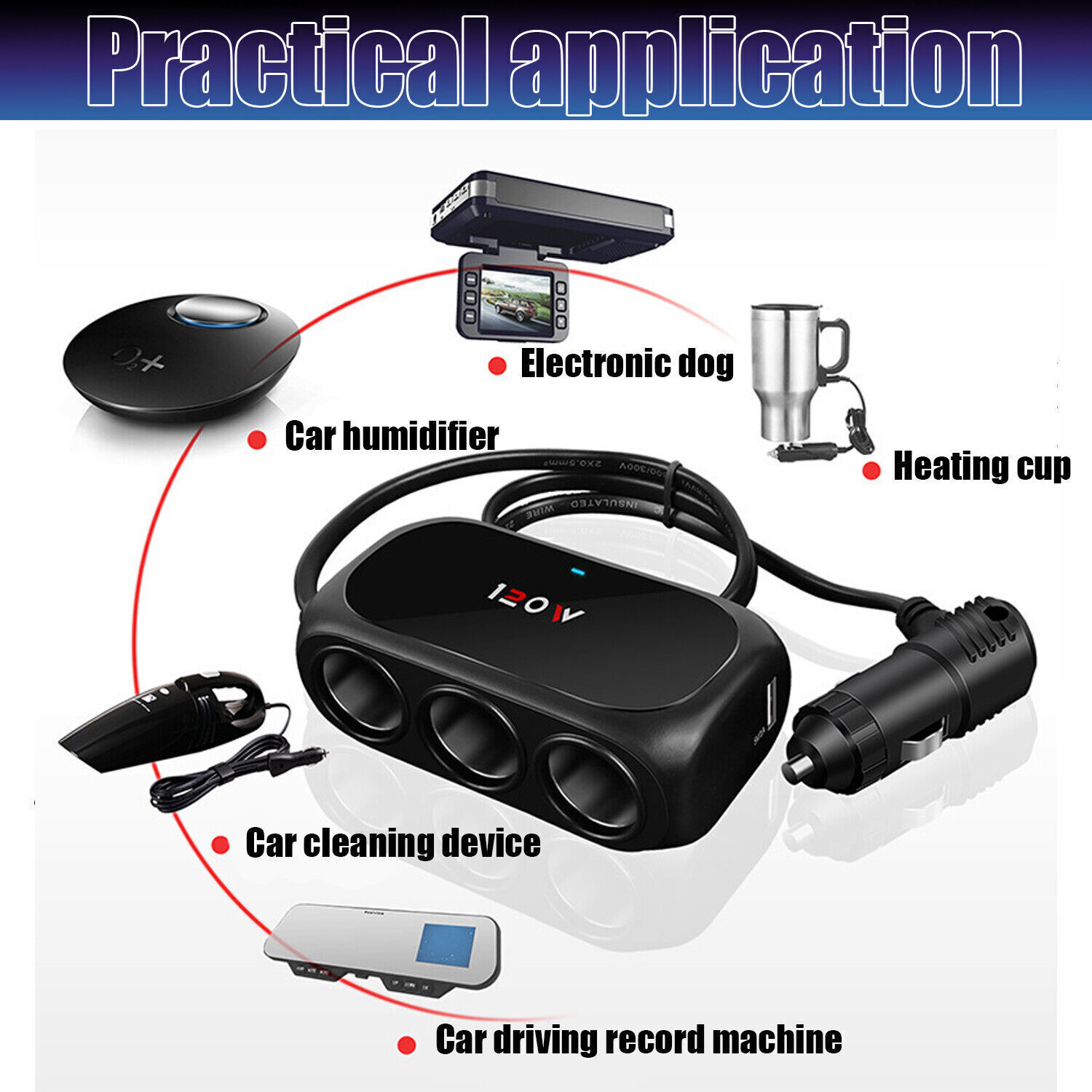 Dual USB Car Cigarette Lighter Charger 3 Way Socket Splitter DC 12/24 V Adapter