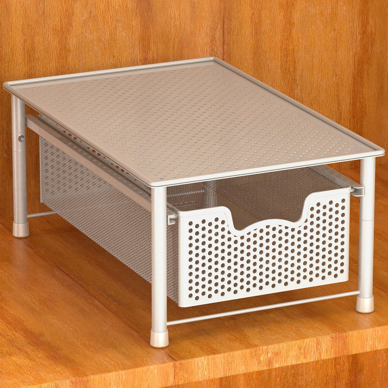 Stackable Pull Out Drawer for Cabinets and under Sink Organiser, Mesh White
