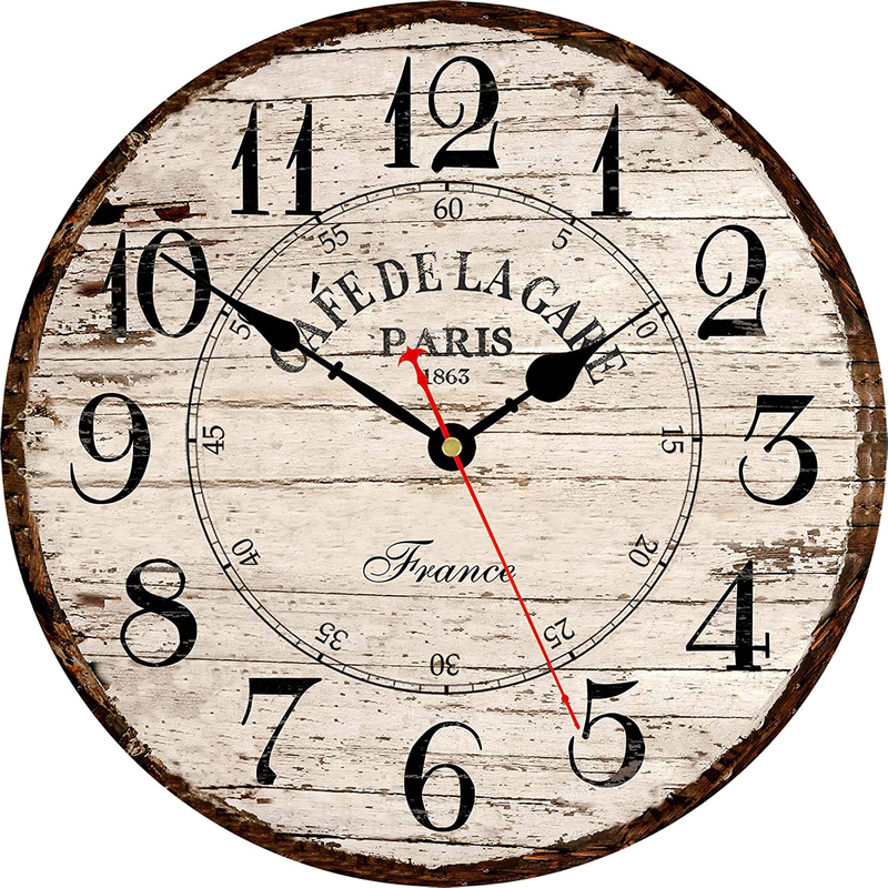 Retro Wall Clock 14 Inch French Country Paris Cafe Style Rustic Wall Clock round