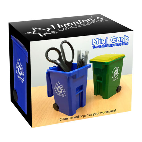 Mini Curbside Trash and Recycle Can Set Desk Pencil Cup Holder - Blue/Green