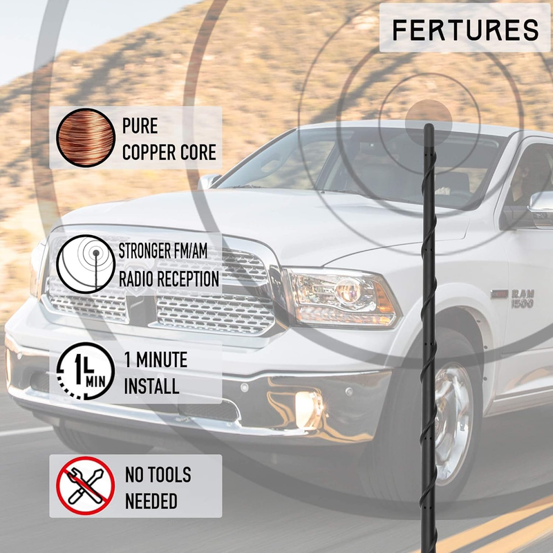 Antenna fits for Dodge Ram 1500 2500 3500 2009-2025,16 inches Flexible Rubber An