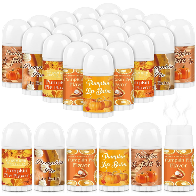 50 Pcs Fall Pumpkin Pie Scented Lip Balms Bulk, Fall Party Favors