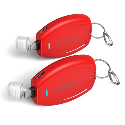 2Pcs 1600mAh Mini Keychain Power Bank Fast Charging Battery Pack For TYPE-C Red