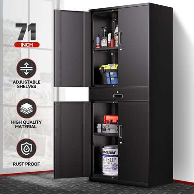 71 Черный запирающийся металлический шкаф для хранения с выдвижными ящиками и 2 регулируемыми полками