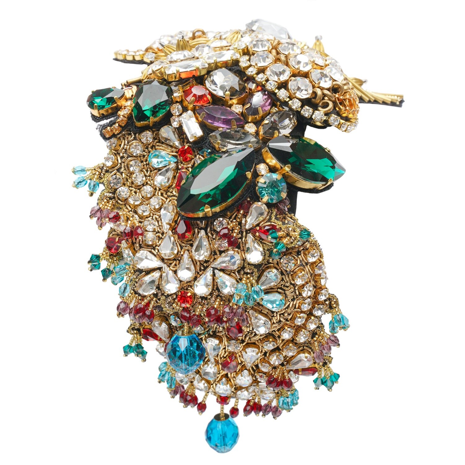 Диадема из бисера Dolce & Gabbana, украшенная кристаллами, Золотая, красная, синяя, черная