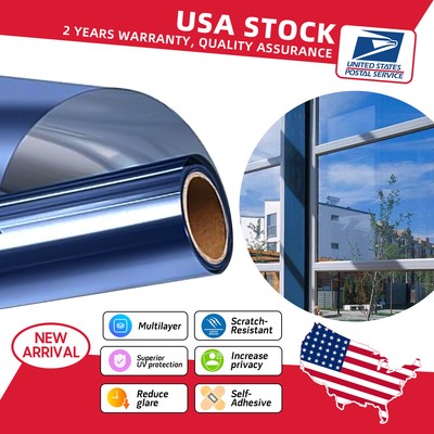 MODIGT Window Film Privacy Self-adhesive Tint Blue Stained Glass Pure