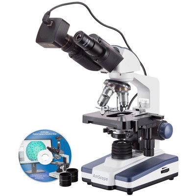 AmScope 40X-1600X LED Lab Binocular Compound Microscope and 5MP Camera