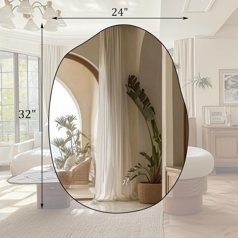 Irregular Wall Mirror 24"x32" Black Asymmetrical Bathroom Mirror Wood Framed Mod