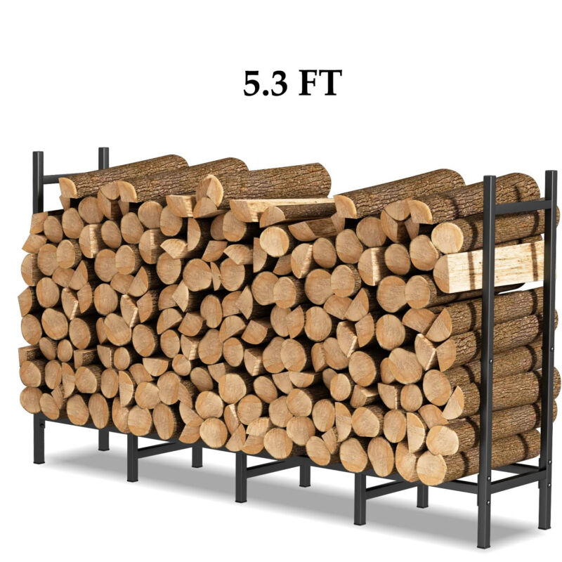 4/5.3/8ft Metal Firewood Log Rack, Rain Cover, Iron Log Holder Outdoor Indoor