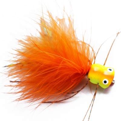 6 pcs UV Orange Surface Seaducer Frog Foam Head Popper Bass Fly Fishing Flies