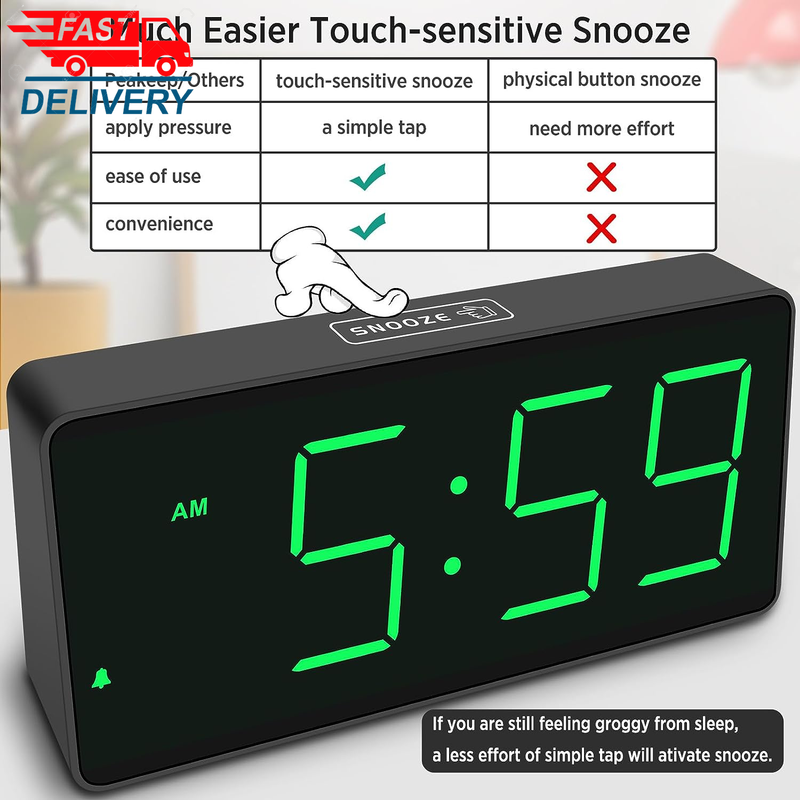 Battery Operated Digital Clock,Alarm Clock Cordless Large Big Numbers 4Dimmers