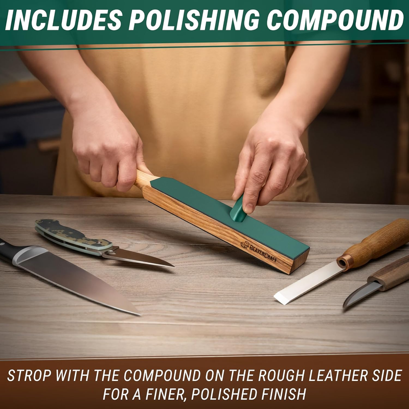 Leather Strop for Knife Sharpening - Knife Strop Block with Polishing Compound S