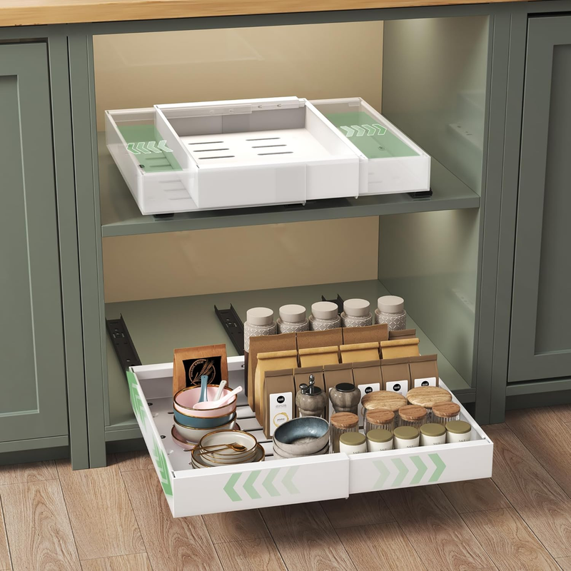 2-Pack Pull Out Drawers for Cabinets, 32Cm-52Cm Stick on Expandable Drawer Organ
