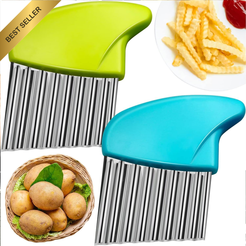2 Pcs Crinkle Cutter,Stainless Steel Wavy Chopper Tool,French Fry Cutter,Wave Kn