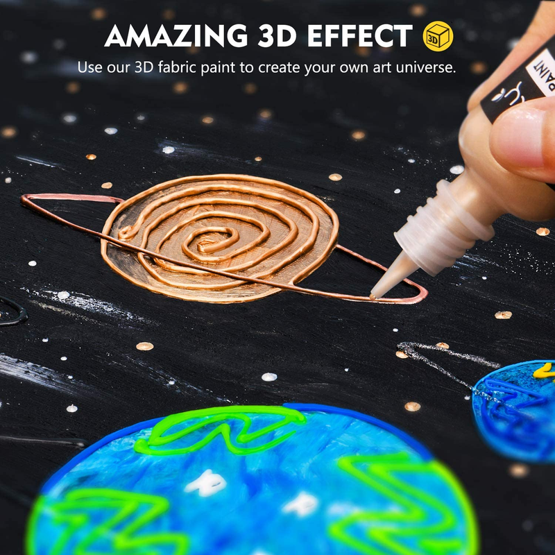 3D Fabric Permanent Paint 40 Color Puffy Paint with Vibrant Colors 3 Bonus Br...