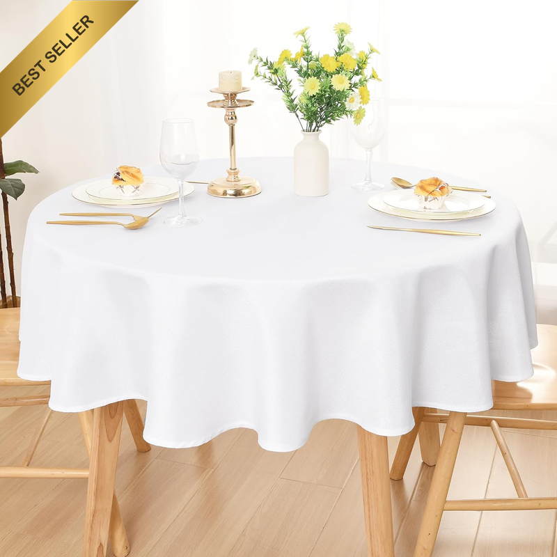 round Faux Linen Tablecloth 152Cm - Wrinkle and Stain Resistant Washable Polyest