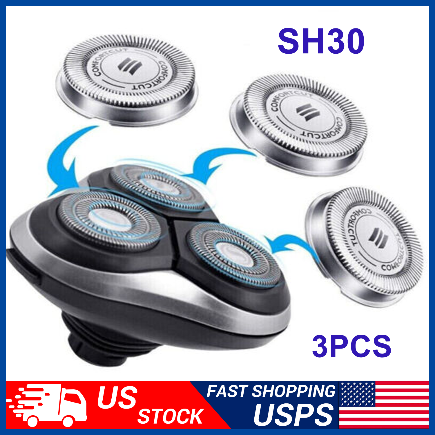 SH30 Replacement Heads for Philips Norelco Series 3000 2000 1000 SH30/52 Blades